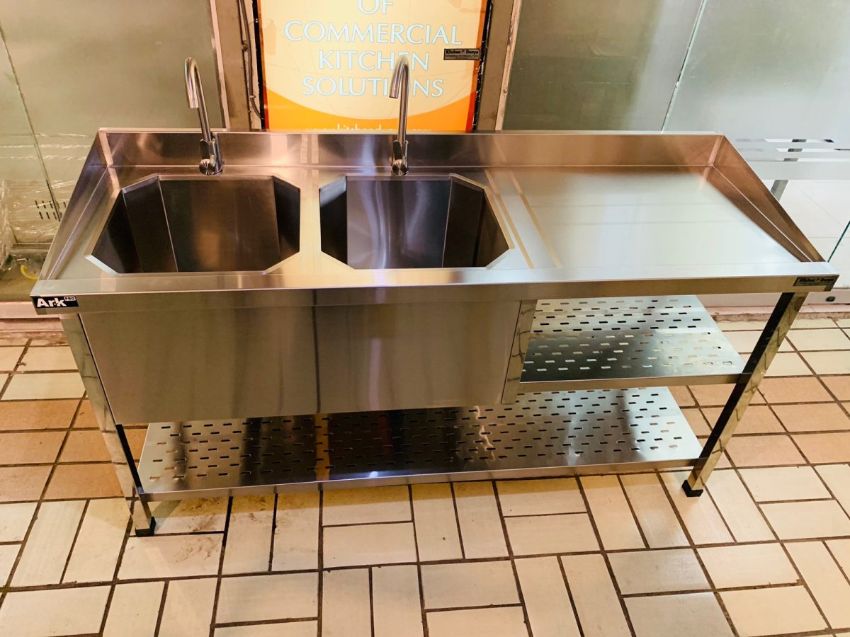 Double Bowl Sink with Utensil Storage - Image 1